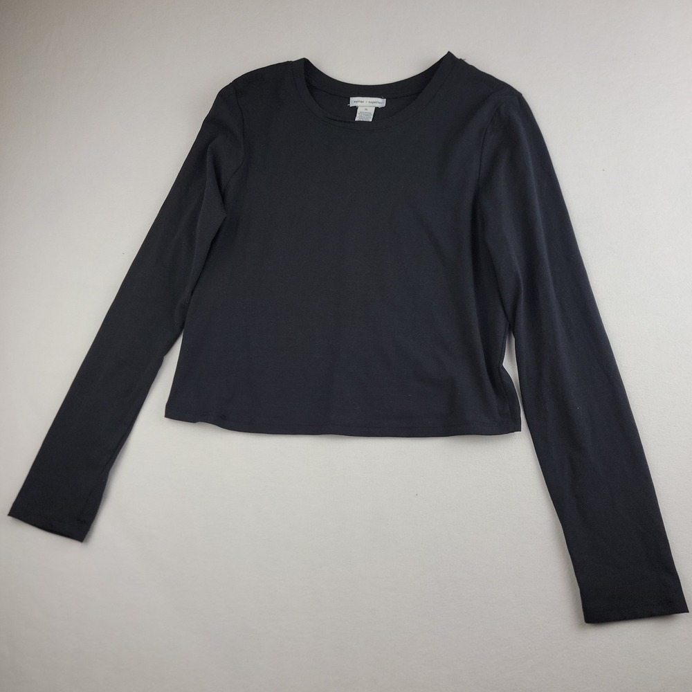 Better Together Womens XL Black Long Sleeve Cropped Crew Neck T-Shirt SZ-W0123